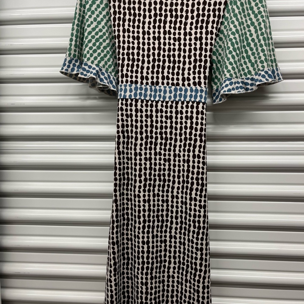 BCBGMaxAzria Brown and Blue Wrap Midi Dress - Picture 6 of 8